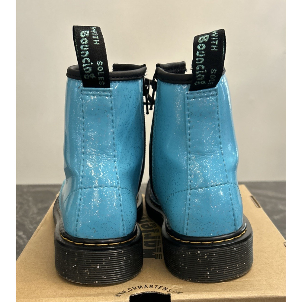 Dr. Doc Martens 1460 J Patent Turquoise Blue Girls Size 4 Combat Boots - Picture 4 of 15